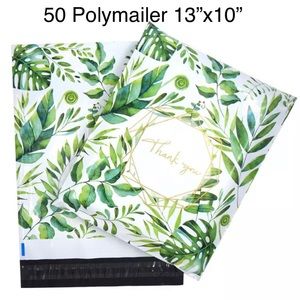 50 Pcs Green Leaf Thank You Poly Mailers 10″x13″